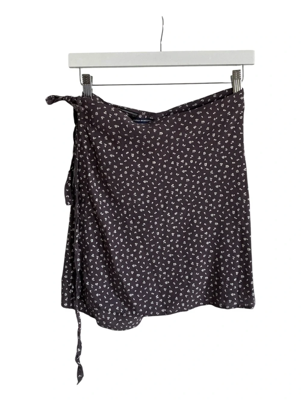 Brandy Melville Black Mini Wrap Skirt with White Ditsy Print